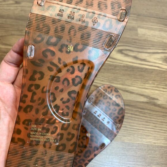 Beach by Matisse Animal Print Leopard Jelly Sandals Slide Brown Black Size 9 - Picture 7 of 9